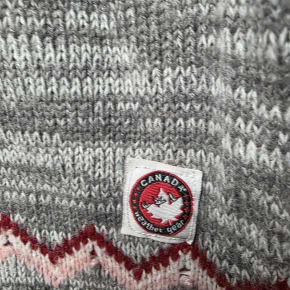 Vintage Canada Weather Gear Sweater Size L Gray Red Snowflake Fair Isle Ski - Picture 4 of 8